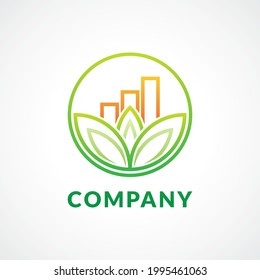 Mindful Saving Logo Design Concept In Monoline Style With Lotus Leaf Shape And A Bar Chart Inside A Circle, Illustrates The Holistic Financial Mindfulness. Fit For Investment Company, Consultant Etc