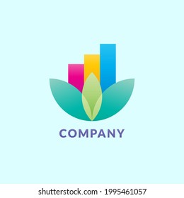 Mindful Saving Logo Design With Lotus Leaf Shape And Colorful Bar Chart, Illustrates The Financial Mindfulness, Well-being, Youth Success And Bright Future. Fit For Investment Company, Consultant Etc