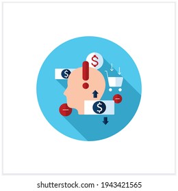 Mindful spending flat icon. Thoughtful shopping. Necessary purchases. Profitable investment. Thoughtful spending money. Conscious buying concept.Vector illustration