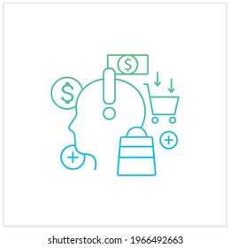 Mindful spending gradient icon.Thoughtful shopping. Necessary purchases.Profitable investment.Thoughtful spending money.Isolated vector illustration.Suitable to banners, mobile apps and presentation