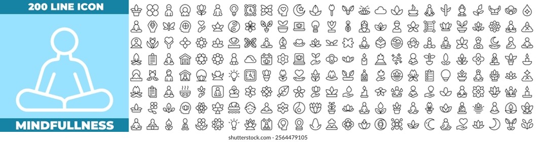 Mindfullness Line Editable Icons set. Vector illustration in modern thin solid style of mindfullness icons: relaxation, yoga, spa, etc