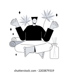 Mindfulness abstract concept vector illustration. Mindful meditating, mental calmness and self-consciousness, focusing and releasing stress, anxiety alternative home treatment abstract metaphor.