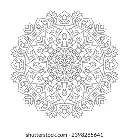 Mindfulness adult mandala coloring book page for kdp book interior. Peaceful Petals, Ability to Relax, Brain Experiences, Harmonious Haven, Peaceful Portraits, Blossoming Beauty mandala design.