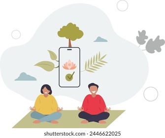 App de atención plena para la meditación o la relajación mental.Música de respiración tranquila para la práctica de yoga.Ilustración vectorial plana.