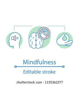 Mindfulness concept icon. Calm and peace idea thin line illustration. Positive thinking. Vector isolated outline drawing. Editable stroke