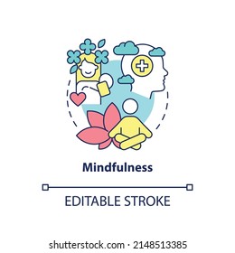 Mindfulness concept icon. Mind relaxing practices. Coping with PTSD abstract idea thin line illustration. Isolated outline drawing. Editable stroke. Arial, Myriad Pro-Bold fonts used