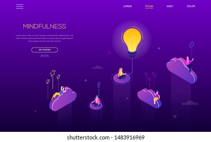 Mindfulness concept - modern isometric vector web banner
