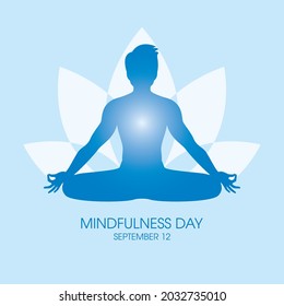 Vector del Día de la Conciencia. El hombre en el loto de yoga sentado representa un vector de silueta. Un vector de icono azul para el hombre mediador. Afiche del Día de la Conciencia, 12 de setiembre. Día importante