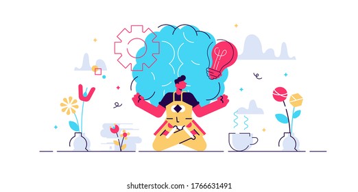 Mindfulness flat vector illustration. Mentally healthy exercise with yoga pose. Spiritual body training knowledge for peaceful, creative, and harmony woman. Intelligent people group learning harmony.