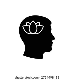 Mindfulness Head Icon with Lotus Flower Inside Brain