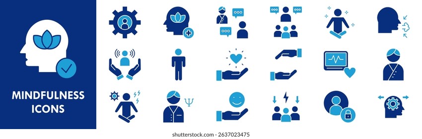 Mindfulness icon collection set. Containing design mind, brain, human, mental, intelligence