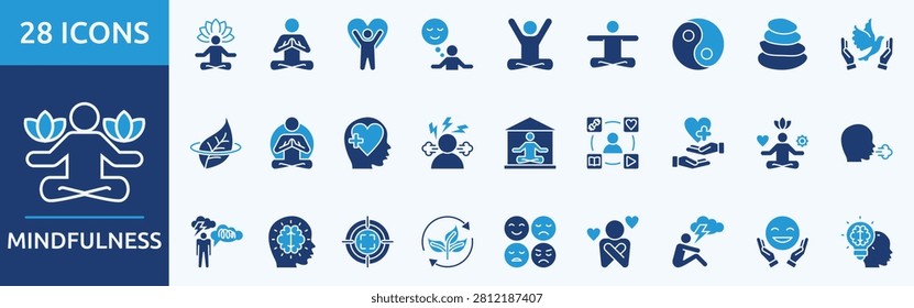 mindfulness
- Icon Collection. Thin glyph blue Set contains such Icons as meditation , relaxation , wellness , clam , yoga  and more. Simple web icons set
