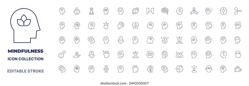 Mindfulness icon collection. Thin line icon. Editable stroke. Editable stroke. Mindfulness icons for web and mobile app.