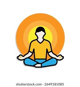 Mindfulness icon. meditation timer. person sitting lotus with clock behind. lifestyles, meditating, exercise. isometric design style