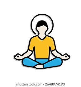 Ícone de atenção. Meditação e ioga. Pessoa sentada com lótus com aura circular. Saúde mental. estilo de design misto
