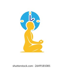 Mindfulness icon. Meditation and yoga. Lotus sitting person with circular aura. lifestyles, meditating, exercise. Flat design style