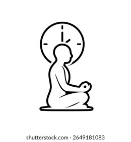 Mindfulness icon. Meditation and yoga. Lotus sitting person with circular aura. lifestyles, meditating, exercise. Outline design style