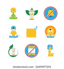 Mindfulness icon. Meditation and yoga, no notification, meditation timer, etc. lifestyles, meditating, exercise. Flat design style