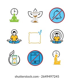 Mindfulness icon. Meditation and yoga, no notification, meditation timer, etc. lifestyles, meditating, exercise. mixed design style