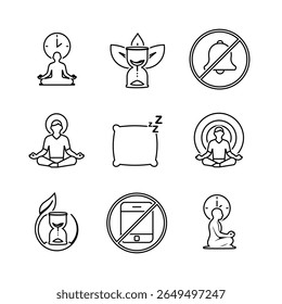 Mindfulness icon. Meditation and yoga, no notification, meditation timer, etc. lifestyles, meditating, exercise. Outline design style