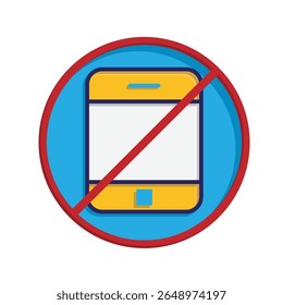 Mindfulness icon. no phone zone. handphone in crossed circle. mental health. isometric design style