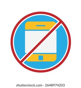 Mindfulness icon. no phone zone. handphone in crossed circle. mental health. flat design style