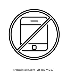Mindfulness icon. no phone zone. handphone in crossed circle. mental health. outline design style