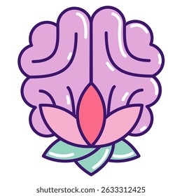 Mindfulness icon represented by brain, lotus Lineal Color style.