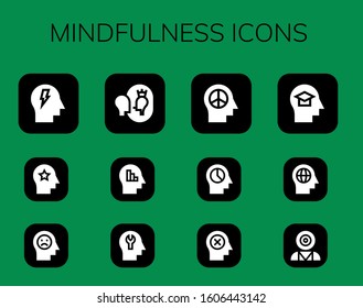 mindfulness icon set. 12 filled mindfulness icons. Included Mind, Esteem, Mind control icons