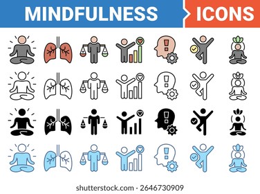 Mindfulness icon set with multiple style collection.