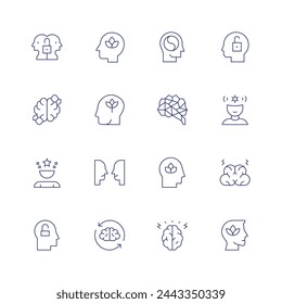 Mindfulness icon set. Thin line icon. Editable stroke. Containing openmind, mindfulness, growth, expectation, bipolar, openminded, intelligence, peaceofmind, wellness, psychology, mentaldisorder.