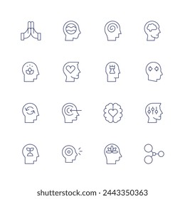 Mindfulness icon set. Thin line icon. Editable stroke. Containing mindfulness, mind, emotional, empathy, perception, emotion, sensory, confused, brain, strategic, conflict, mindmap, selfcontrol, peace