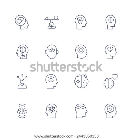 Mindfulness icon set. Thin line icon. Editable stroke. Containing faithful, mindfulness, mind, extrovert, eye, intelligence, relax, achievement, openmind, adhd, mentalhealth, brain, healthy.