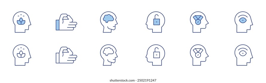 Mindfulness icon set in two styles, Duotone and Thin Line style. Editable stroke. mind, openmind, mindfulness, brain, achievement, eye.