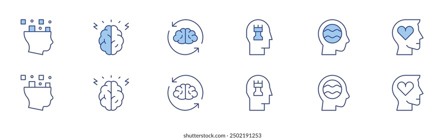 Mindfulness icon set in two styles, Duotone and Thin Line style. Editable stroke. adhd, brain, intelligence, strategic, mind, emotional.