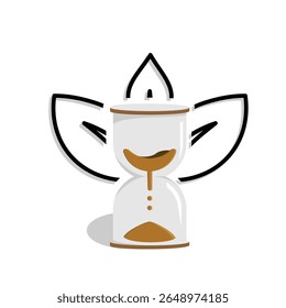 Ícone de atenção. Temporizador sem tela. Ampulheta natural com folhas para trás. saúde mental. Estilo de design misto
