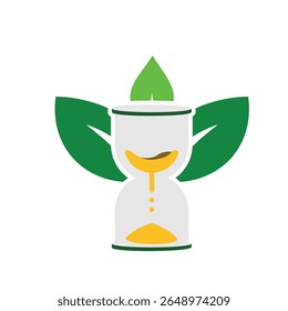 Mindfulness icon. Timer without screen. Natural hourglass with leaves behind. mental health. flat design style