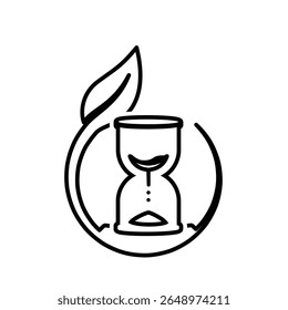 Mindfulness icon. Timer without screen. Natural hourglass with circular leaves. mental health. Outline design style