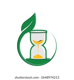 Mindfulness icon. Timer without screen. Natural hourglass with circular leaves. mental health. isometric design style