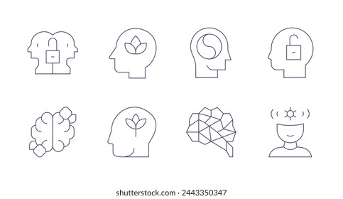 Mindfulness icons. Editable stroke. Containing openmind, mindfulness, growth, peaceofmind, intelligence, psychology.