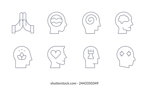 Mindfulness icons. Editable stroke. Containing mindfulness, mind, emotional, confused, brain, strategic, conflict.