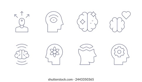 Mindfulness icons. Editable stroke. Containing extrovert, eye, intelligence, relax, brain, healthy, mind, mentaldisorder.