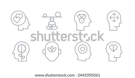 Mindfulness icons. Editable stroke. Containing faithful, mindfulness, mind, achievement, openmind, adhd, mentalhealth.