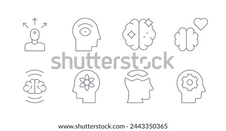 Mindfulness icons. Editable stroke. Containing extrovert, eye, intelligence, relax, brain, healthy, mind, mentaldisorder.