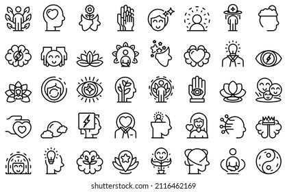Mindfulness icons set outline vector. Mind stress. Relax peace - Shutterstock ID 2116462169