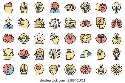 Mindfulness icons set outline vector. Mind stress. Relax peace