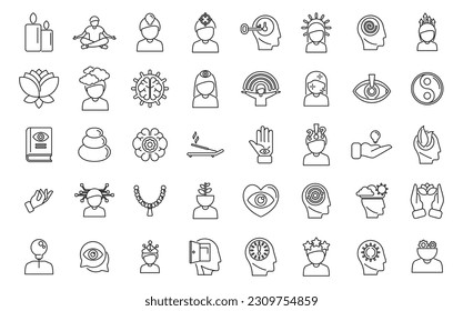 Mindfulness icons set outline vector. Mind relax. Peace human