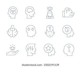 Mindfulness icons. Thin Line style, editable stroke. think, mindfulness, openminded, openmind, treatment, confident, brain, conflict, selfcontrol.