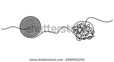 Mindfulness Idea Concept Doodle. Chaotically tangled line and untied knot in form of circle continuous one line drawing, Psychotherapy concept of solving problems is easy. Editable stroke