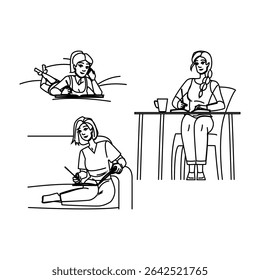 mindfulness journaling woman vector. reflection creativity, wellness empowerment, gratitude inspiration mindfulness journaling woman character. people black line pencil drawing illustration